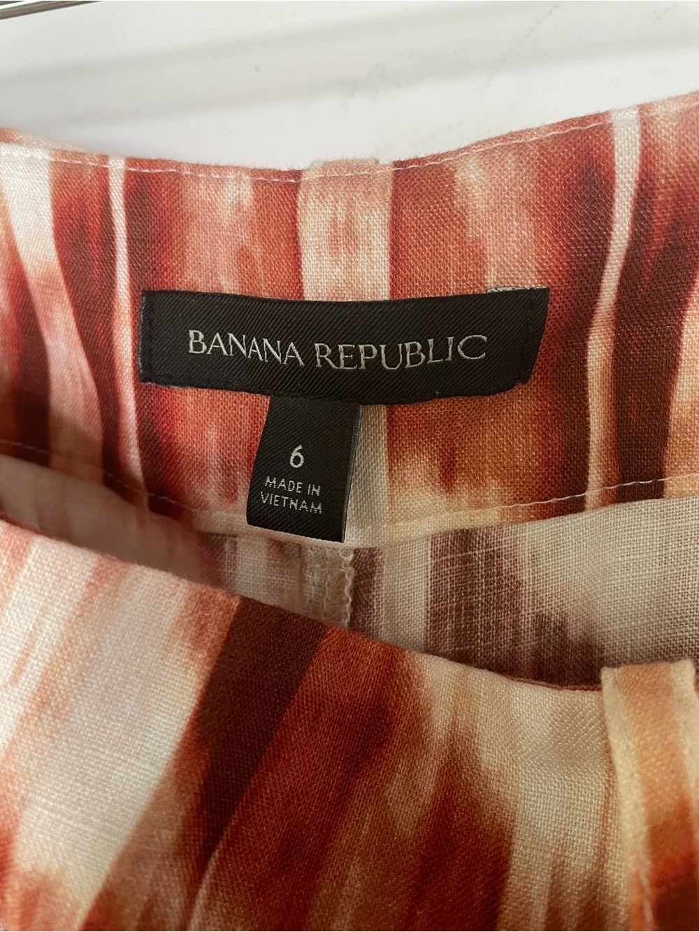 Boho Coastal | Banana Republic Linen Palazzzo Pants Meridian Rust Cream Tie Dye